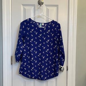 Aina Be Navy Bird Pattern Blouse